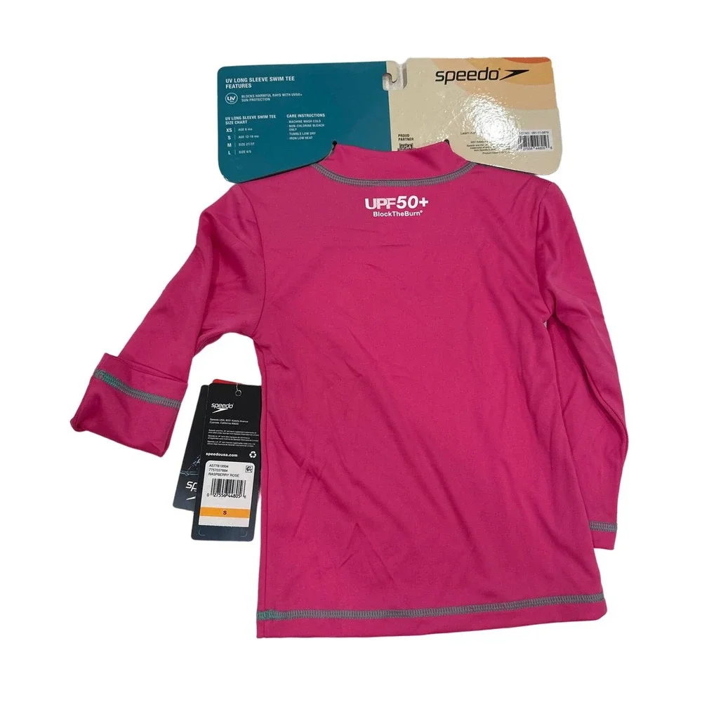 NWT Speedo UV Long Sleeve Swim Tee Raspberry Rose sz S